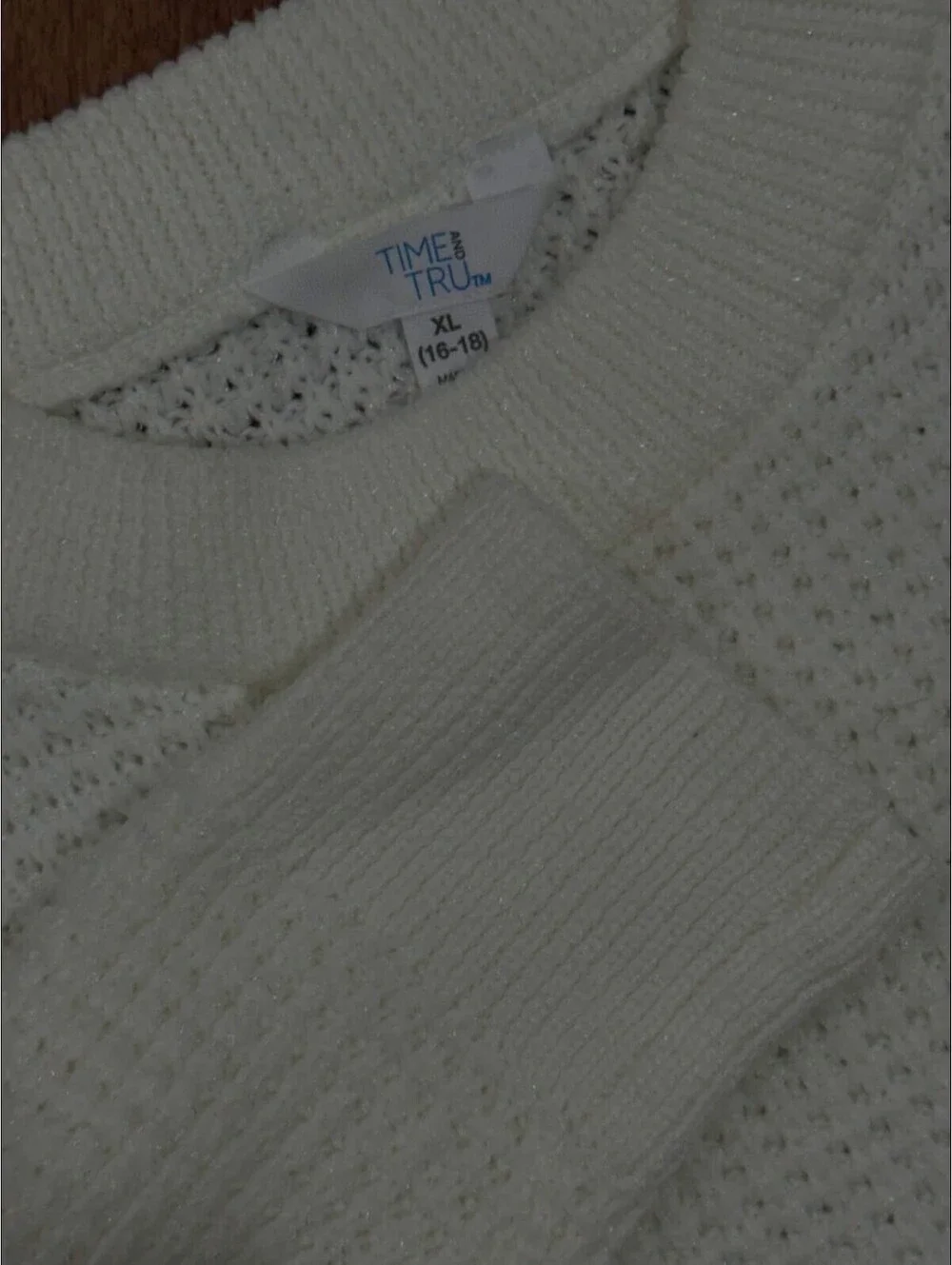 Time & Tru XL (16-18) Cream Textured Knit Sweater